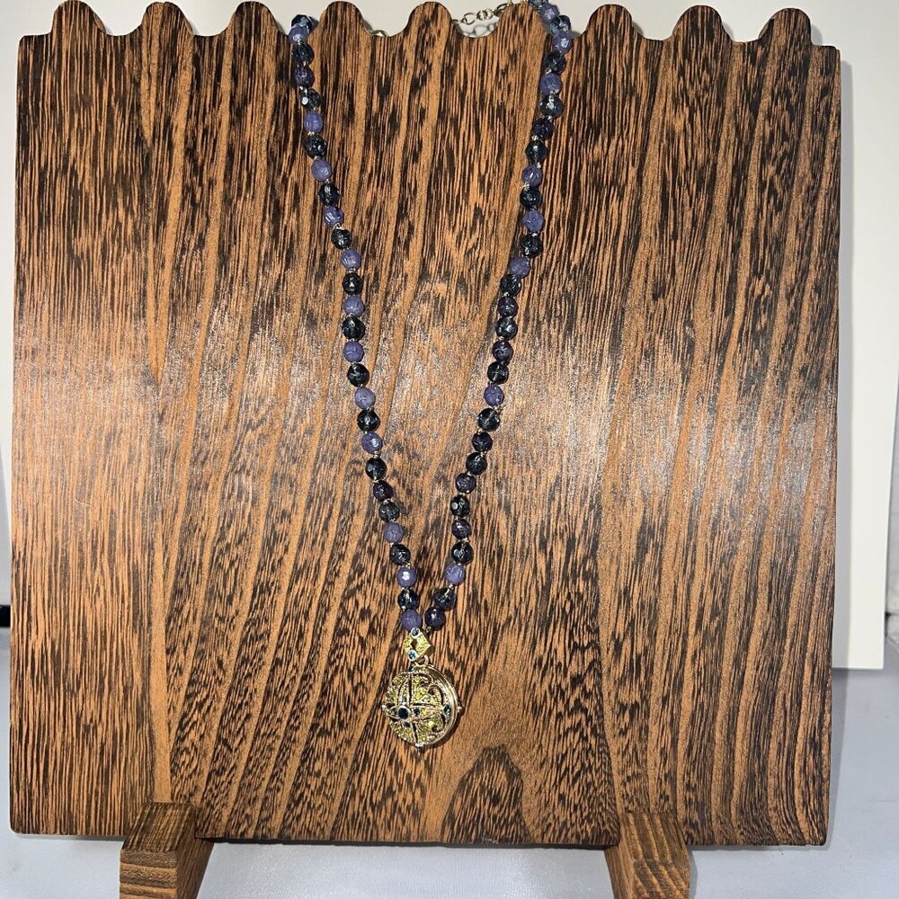 Vintage-Inspired Monet Gold-Tone Locket Necklace With Blue Beads & Adjustable Ch